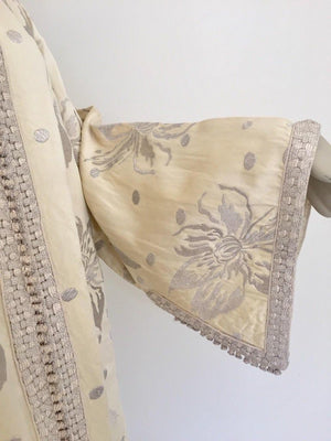 1960's Vintage Moroccan Caftan with Silver Metallic Floral Silk Brocade