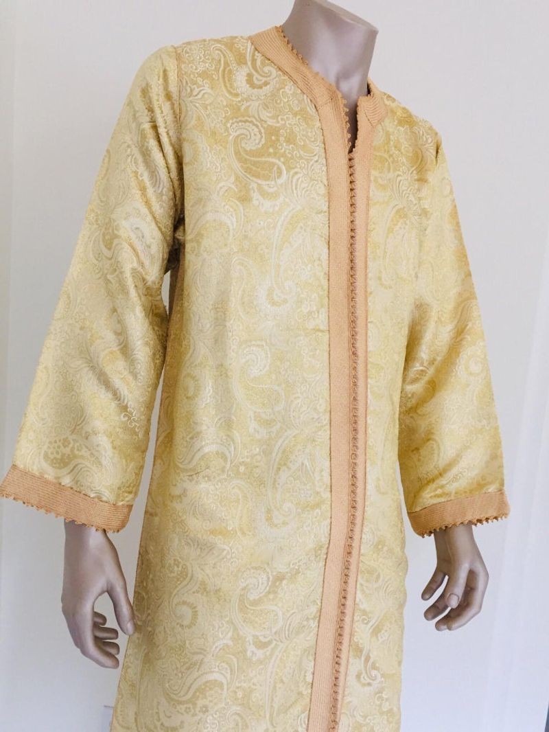 Moroccan Kaftan Gold and Silver Brocade 1970s Maxi Dress Caftan