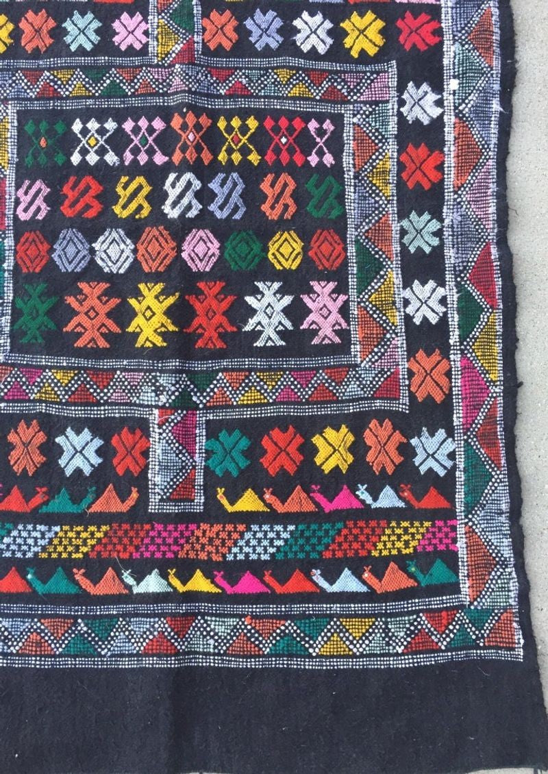 Moroccan Vintage North African Black Tribal Kilim Rug