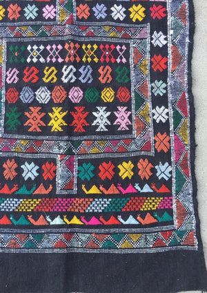 Moroccan Vintage North African Black Tribal Kilim Rug