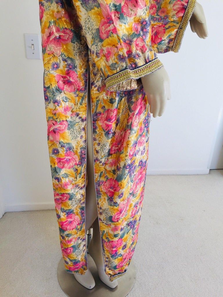 Vintage Moroccan Caftan Metallic Floral Silk Brocade