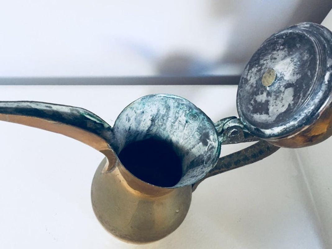 Vintage Middle Eastern Dallah Arabic Brass Coffee Pot circa 1950