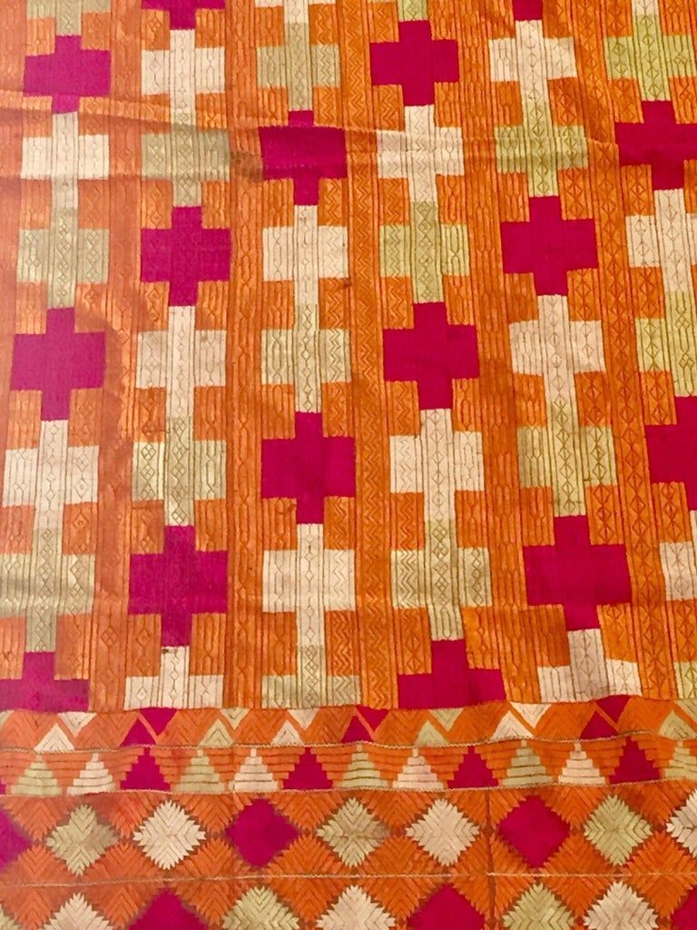 Phulkari Bawan Bagh Silk Embroidery Wedding Shawl, Punjab India