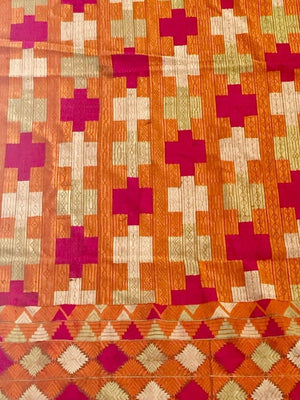 Phulkari Bawan Bagh Silk Embroidery Wedding Shawl, Punjab India