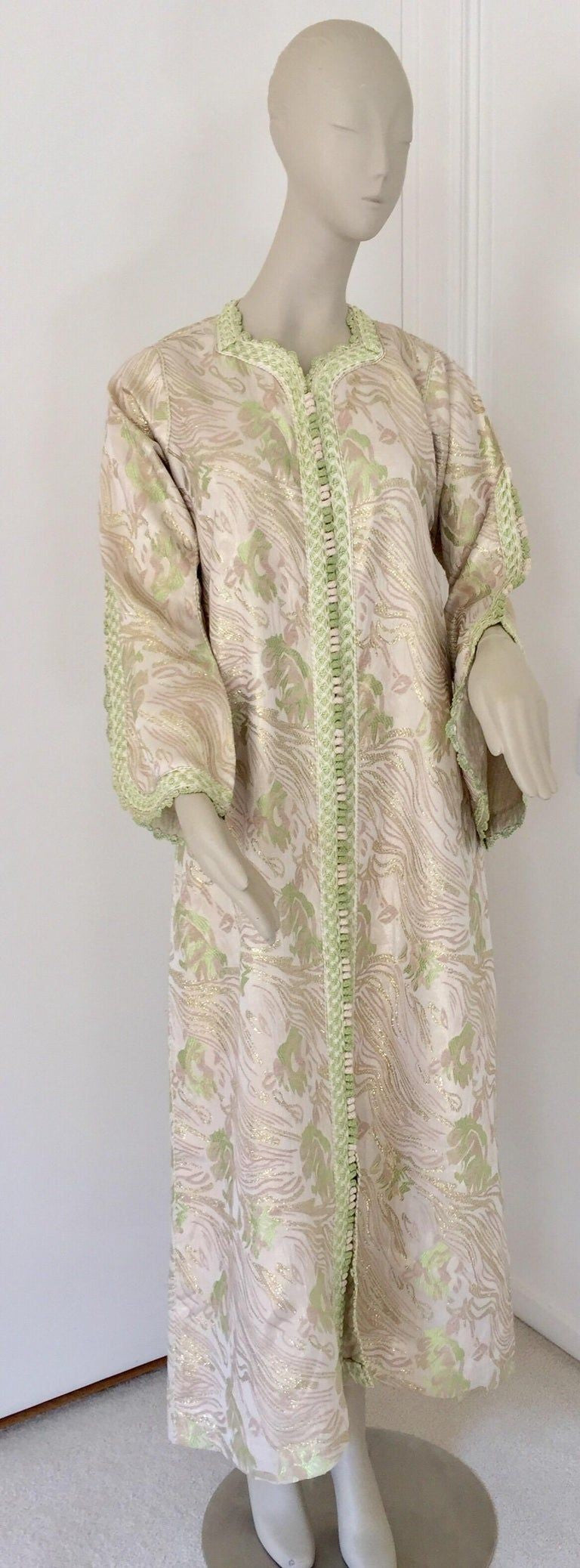 Moroccan Kaftan in Silver Metallic Floral Brocade