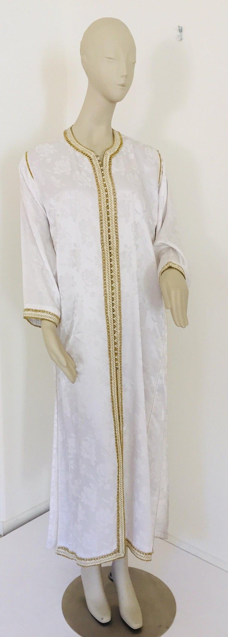 Moroccan Floral White Kaftan Maxi Dress Caftan Size Large