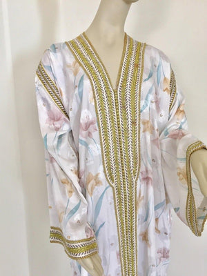 Vintage Moroccan White Kaftan Maxi Dress Caftan Size Large