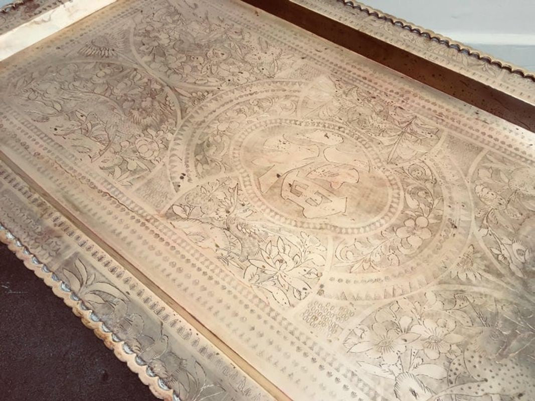 1960s Boho Chic Rectangular Brass Tray Coffee Table