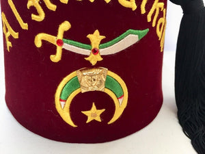 AL Malaikah Vintage Iconic Masonic Shriner Burgundy Wool Fez Hat in Original Box