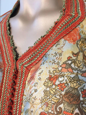 Moroccan Caftan Floral Brocade Multicolored Embroidered Kaftan 1970s