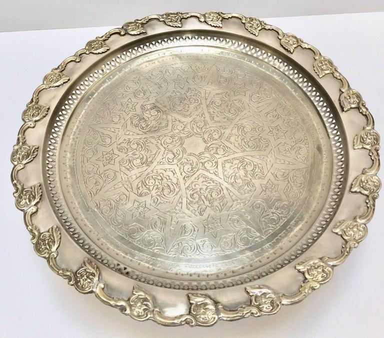 Moroccan Polished Round Footed Silvered Tray Table