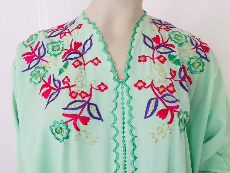 Moroccan Green with Floral Embroidered Caftan, Kaftan
