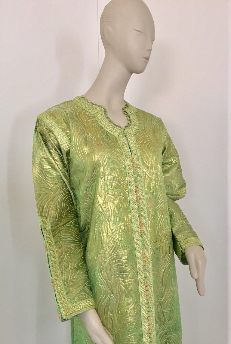 Moroccan Kaftan in Green and Gold Brocade Metallic Lame