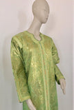Moroccan Kaftan in Green and Gold Brocade Metallic Lame