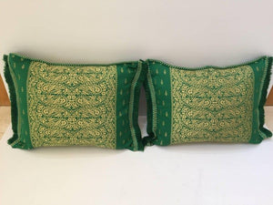 Large Pair of Moroccan Damask Green Bolster Lumbar Decorative Pillows