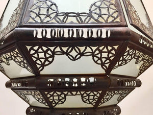 Moroccan Vintage Metal and Frosted Glass Light Fixture