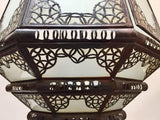 Moroccan Vintage Metal and Frosted Glass Light Fixture