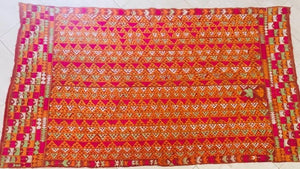 Phulkari Bawan Bagh Wedding Shawl, Silk Embroidery on Cotton, Punjab India