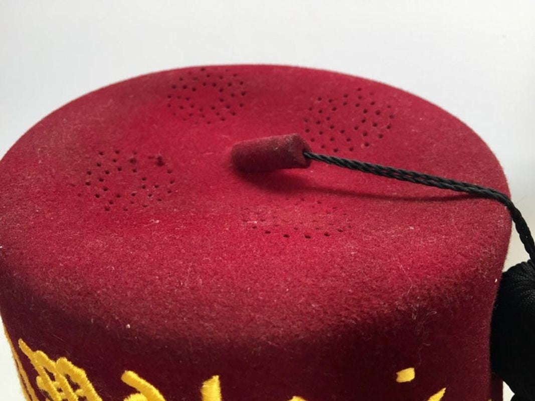 AL Malaikah Vintage Iconic Masonic Shriner Burgundy Wool Fez Hat