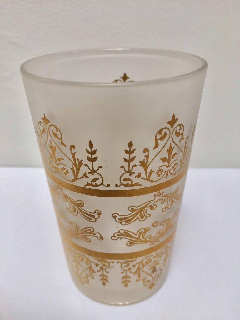 Set of Six Moorish White Frosted and Gold Glasses