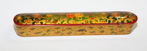 Persian Lacquer Pen Box Hand Painted with Floral and Gilt Design
