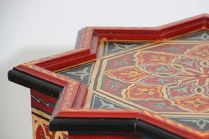 Moroccan Moorish Side Table Hand Painted Red Wood