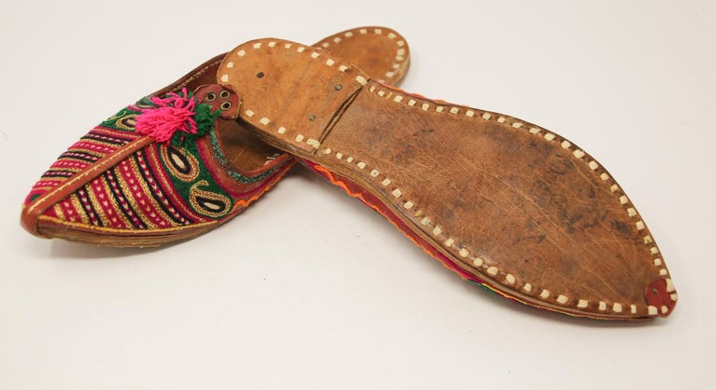 Handcrafted Moorish Leather Ethnic Turkish Gold Embroidered Shoes