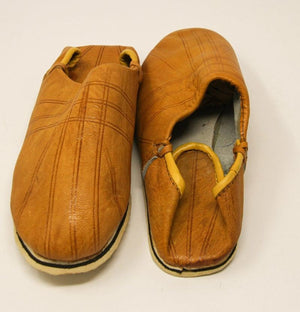 Moroccan Hand Tooled Yellow Leather Slippers Ethnic Shoes
