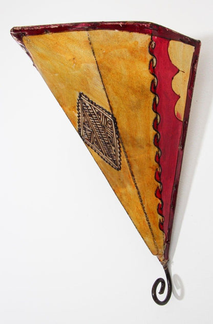 Moroccan Hand-Painted Parchment Wall Sconce with Iron Frame, 1980