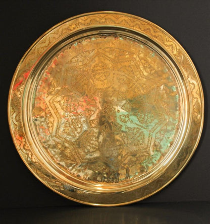 Monumental Moroccan Polished Metal Brass Tray Platter 39 inches