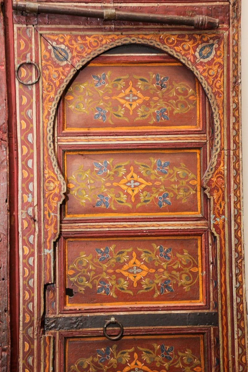 19th Century Moroccan Antique Double Door with Hand Painted Moorish Designs