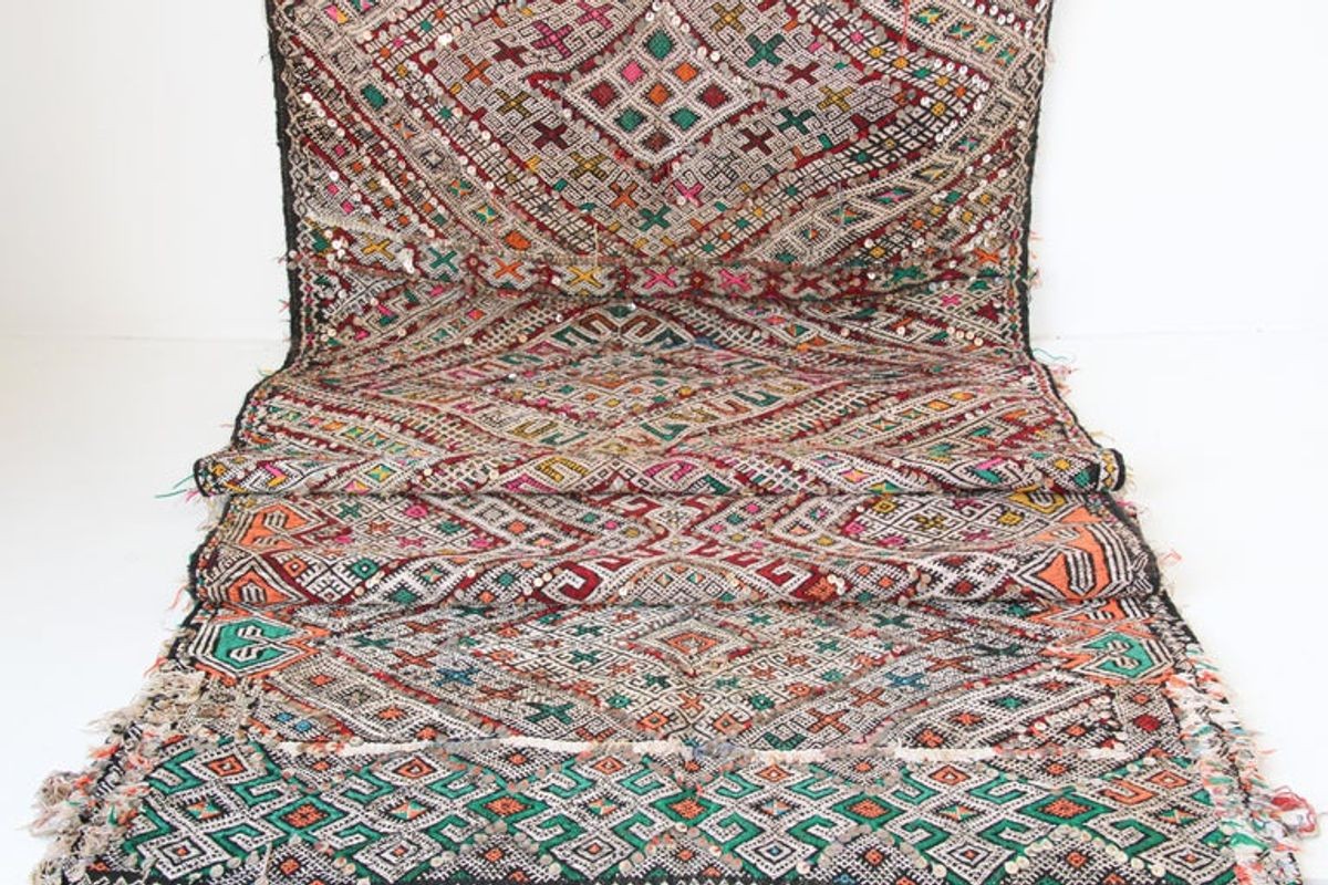 1950s Authentic Moroccan African Tuareg Wedding Runner Rug 15.5 ft long