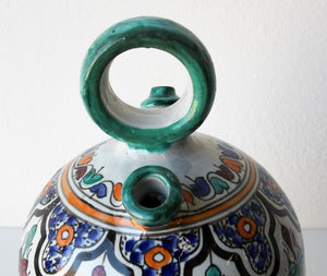 Moorish Ceramic Glazed Water Jug Handcrafted in Fez Morocco