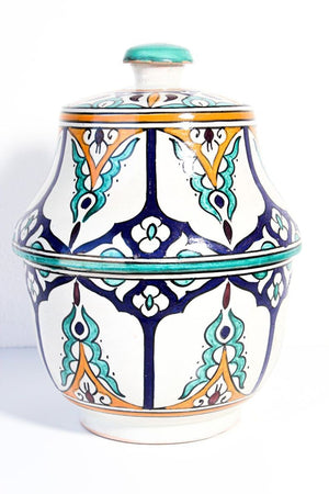 Moorish Ceramic Glazed Covered Jars Handcrafted in Fez Morocco