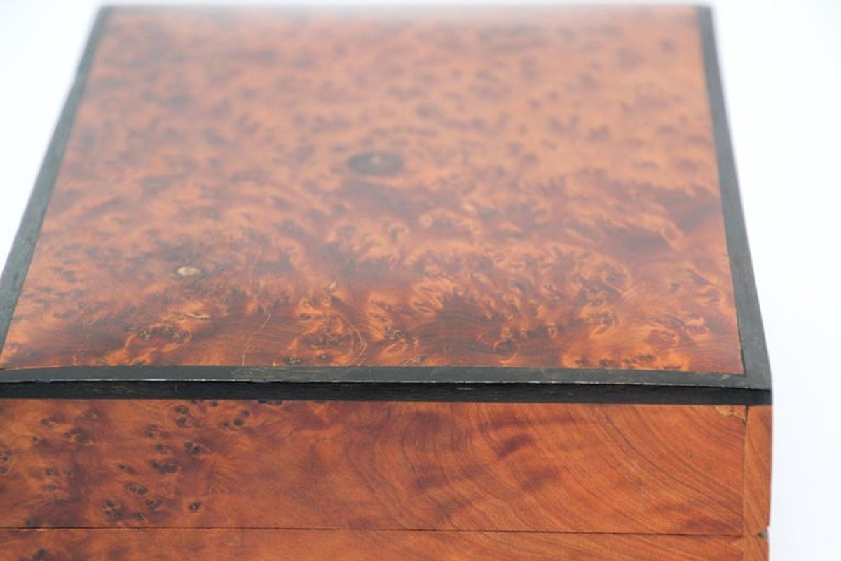 Victorian English Regency Handcrafted Burl Wood Jewelry Box