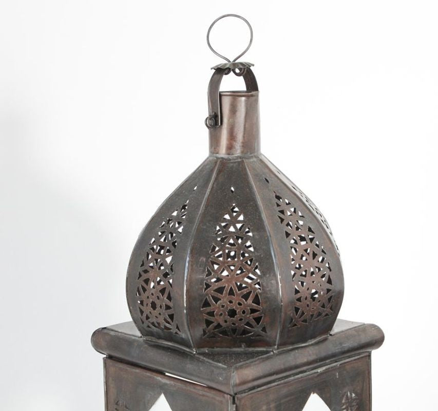 Moroccan Moorish Square Tole and Clear Glass Candle Lantern