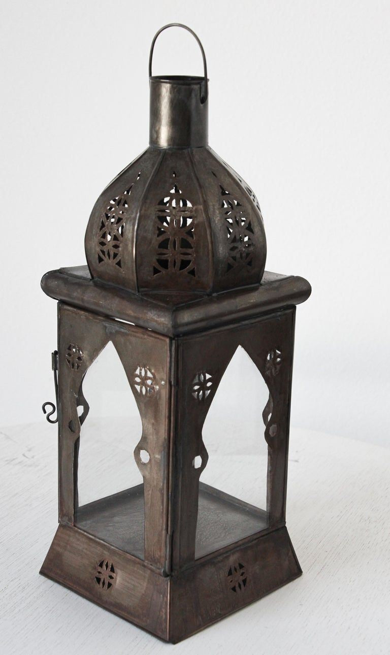 Moroccan Square Tole and Clear Glass Candle Lantern