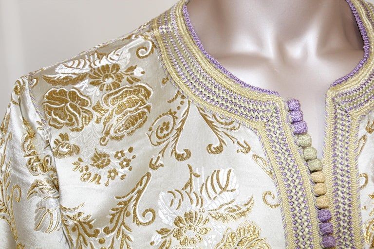 Moroccan Vintage Kaftan Gentleman Damask Gold Caftan, circa 1970