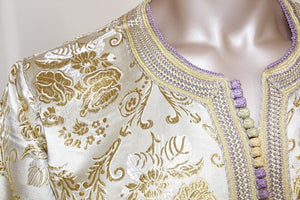 Moroccan Vintage Kaftan Gentleman Damask Gold Caftan, circa 1970