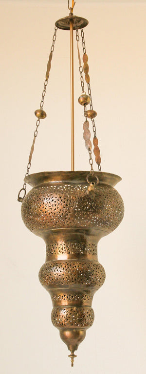 Moroccan Moorish Bronze Pierced Hanging Chandelier