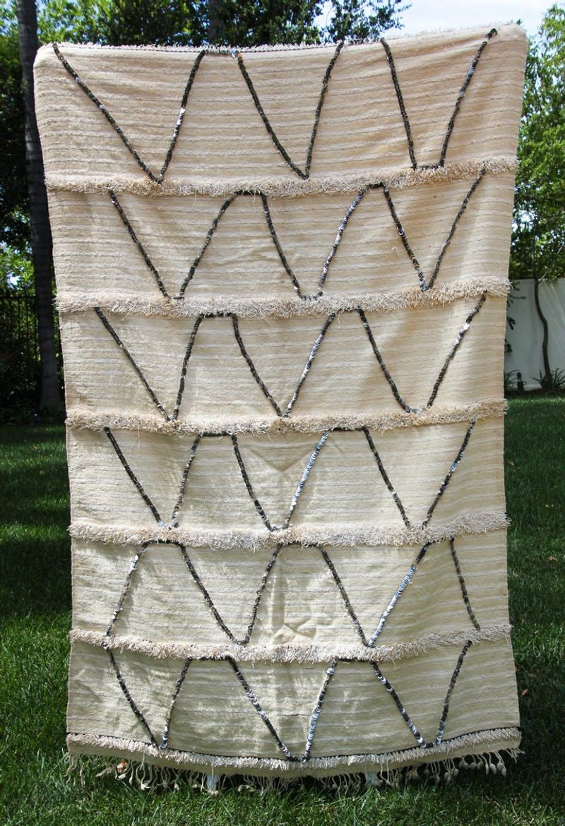 Vintage Tribal Moroccan Textile Handcrafted Wedding Blanket Throw with Sequins