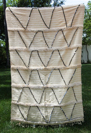 Vintage Tribal Moroccan Textile Handcrafted Wedding Blanket Throw with Sequins