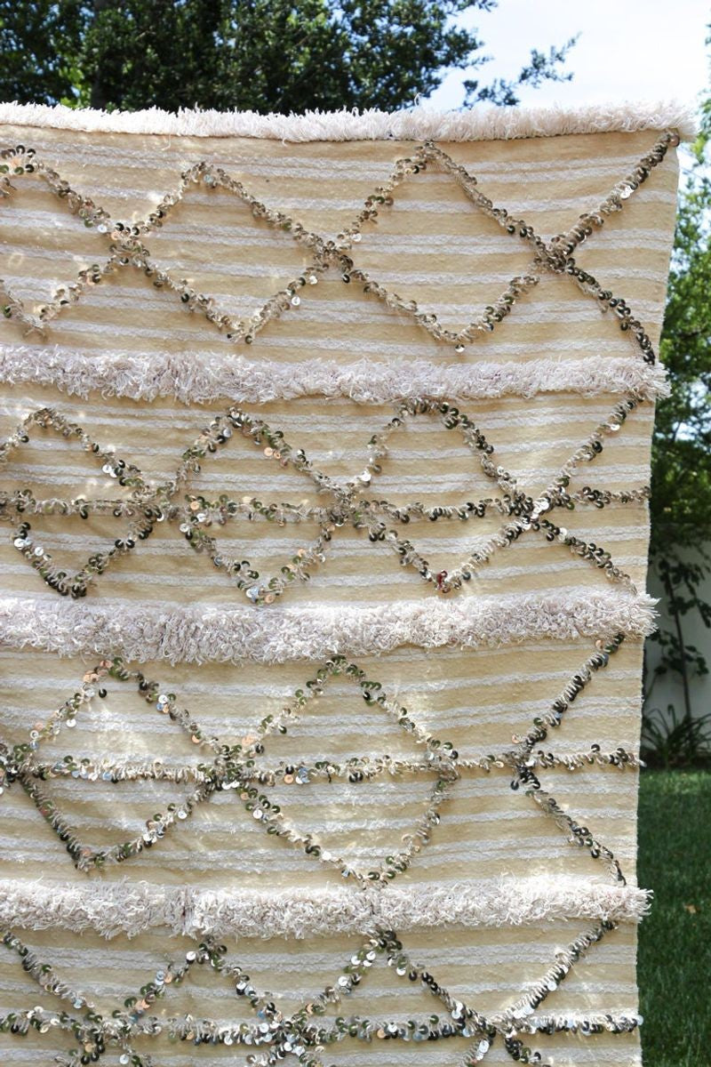 Vintage Moroccan Handcrafted Wedding Blanket Throw with Sequins