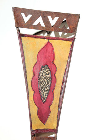Vintage Handpainted Moroccan Folk Art Parchment Wall Sconce - 2