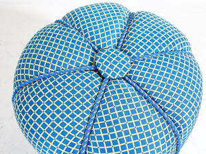 Pair of Vintage Art Deco Pouf Turquoise Upholstered Round Stool