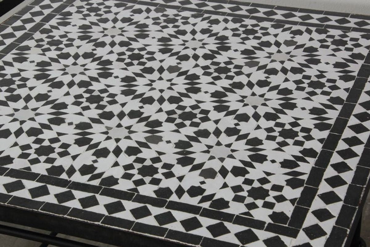 Moroccan Fez Mosaic Tile Coffee Table in Black and White