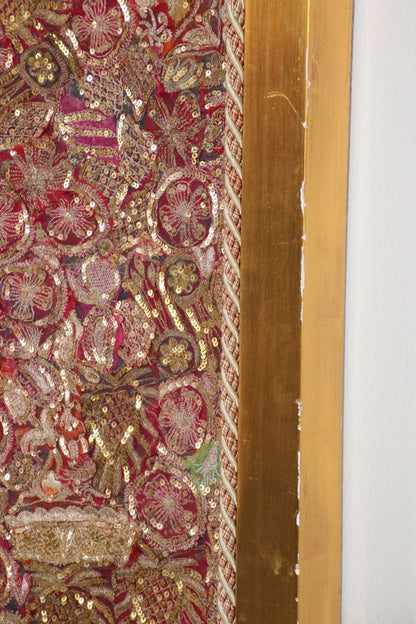 Mughal Embroidered Metal Threaded Tapestry from Rajasthan Framed