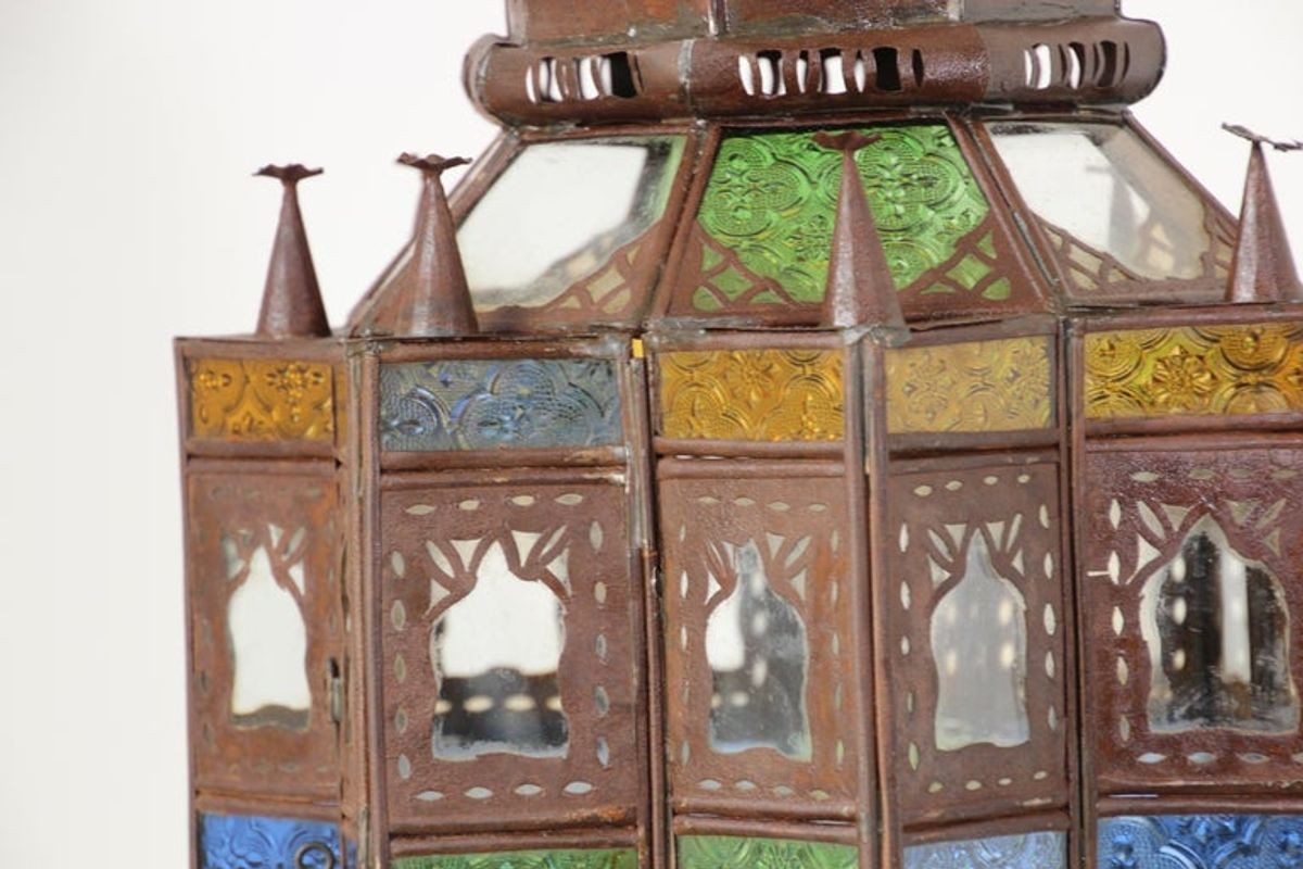 Moroccan Moorish Multi-Color Glass Lantern in Star Shape