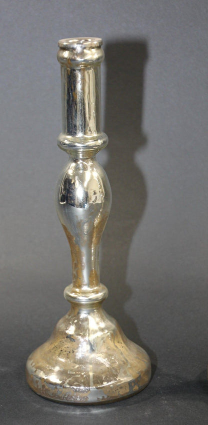 Silvered Mercury Glass Candlesticks, British Colonial Style, 1999