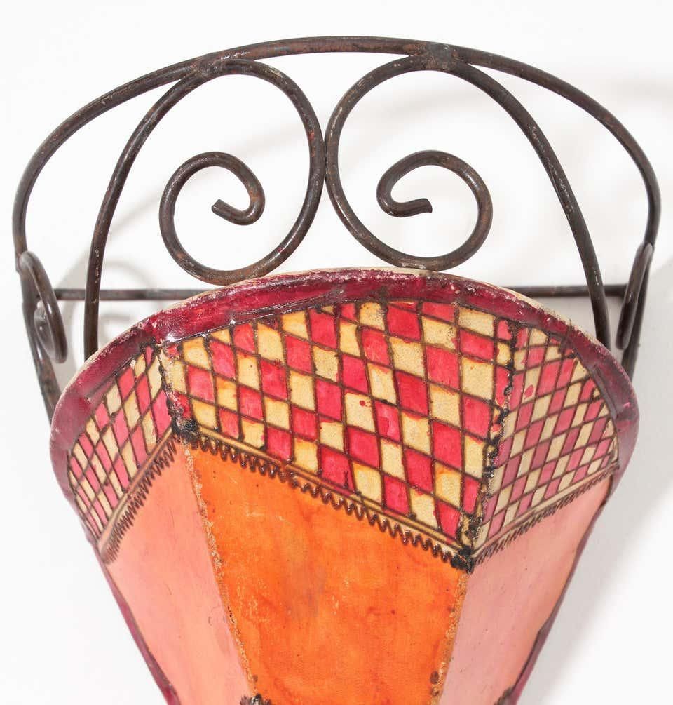 Moroccan Wall Sconce Iron and Hand-painted Parchment